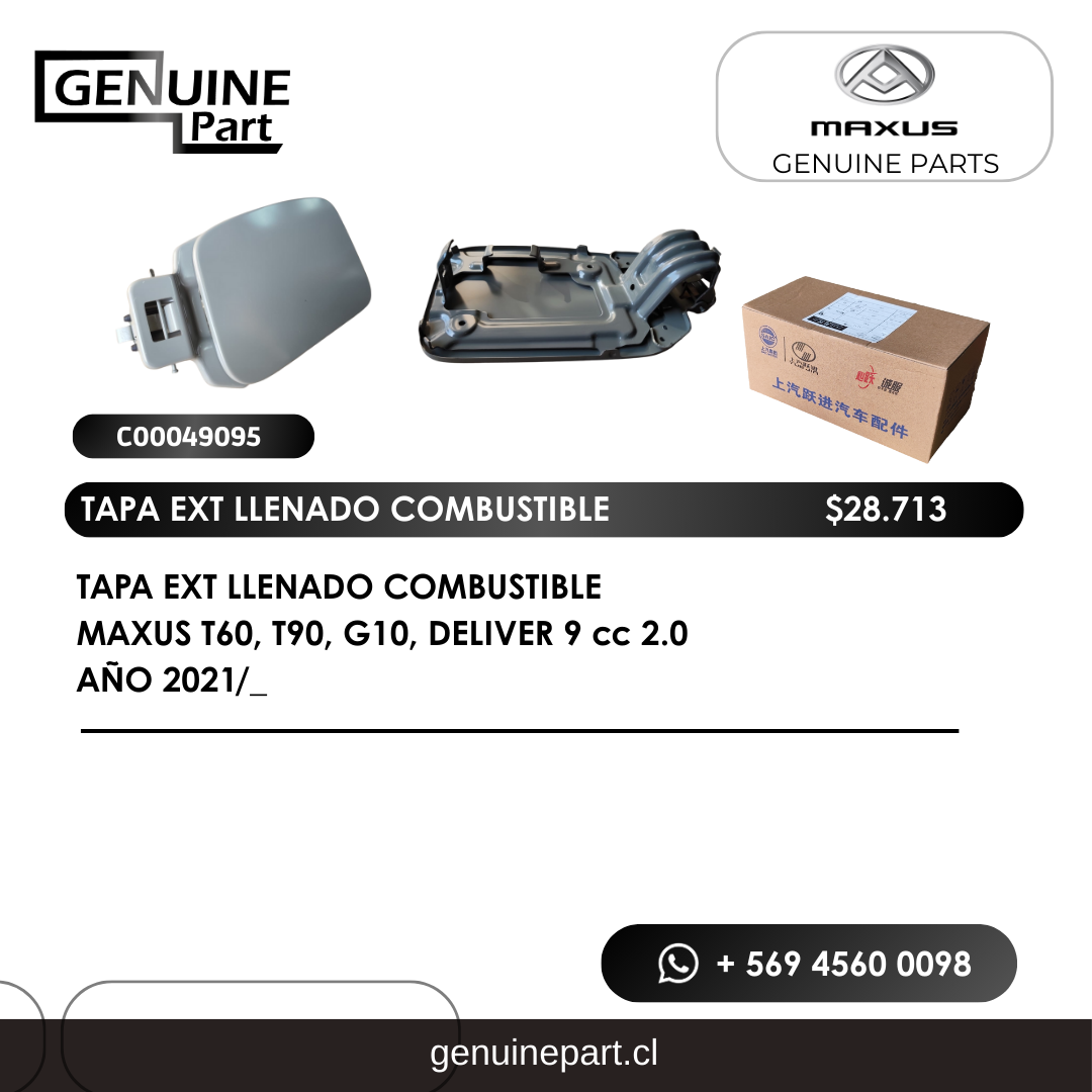 Tapa Ext. Llenado Combustible Maxus T60, T90, G10, Deliver 9 cc 2.0 (2021/_)