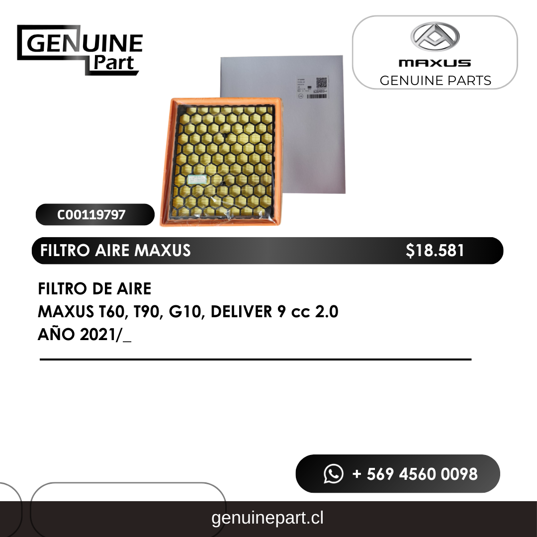 Filtro de Aire Maxus T60, T90, G10, Deliver 9 cc 2.0 (2021/_)