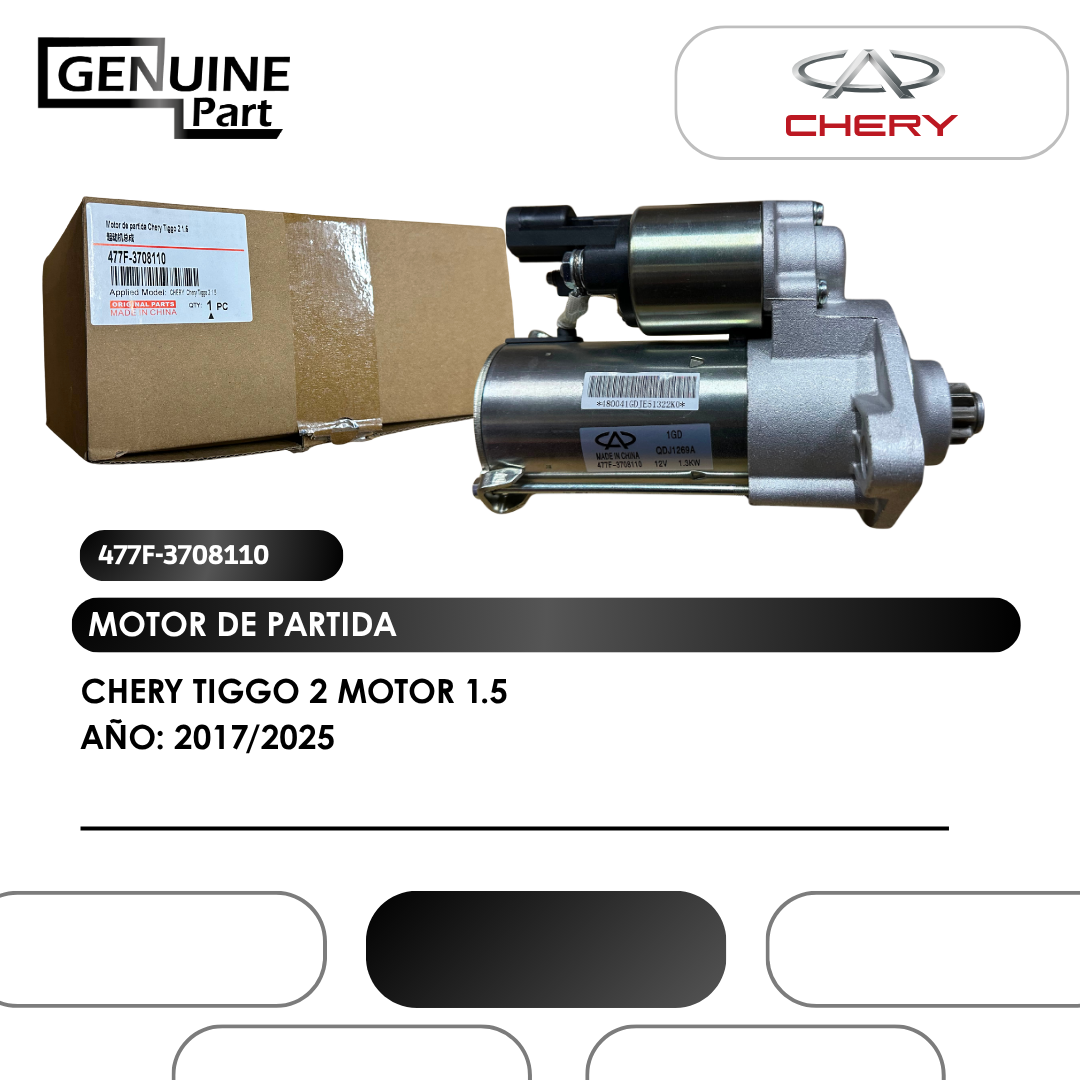 MOTOR DE PARTIDA CHERY TIGGO 2 MOTOR 1.5 (2017/2025)