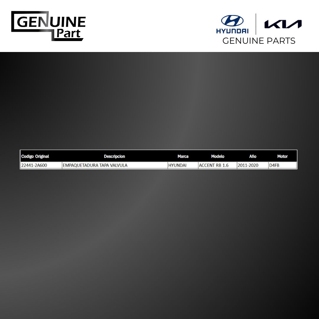 EMPAQUETADURA TAPA VALVULA PARA HYUNDAI (22441-2A600)